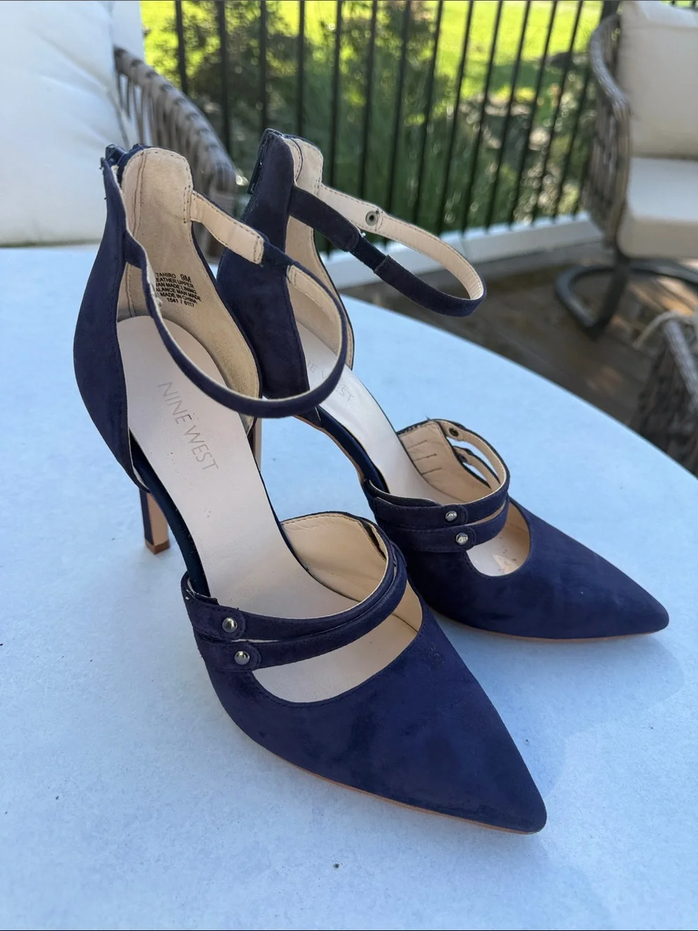 Nine West Navy Suede Pointed-Toe Double-Strap Stiletto Heels